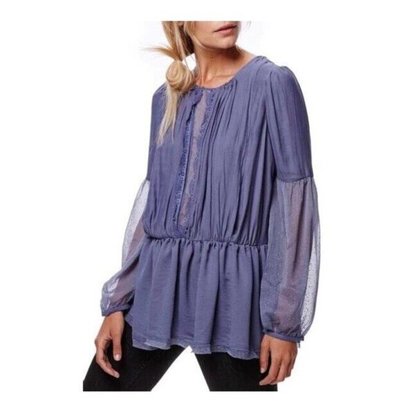 Free People Soul Serene Blouse Size Large Dusty Blue Lace Whimsigoth Boho NEW - Picture 12 of 13